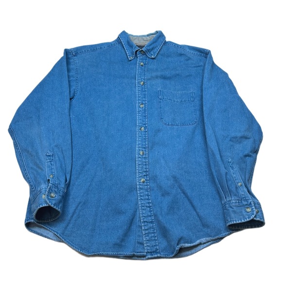 Roundtree & Yorke Denim Shirt Mens Large Blue Weathered Casuals Button Down - Picture 1 of 9
